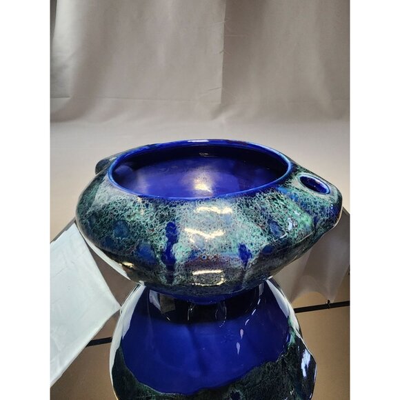 Top Pottery Deep Blue Ocean Fluted Bowl Hanging Pot Home Decor Vintage - Picture 5 of 15